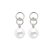 14K White Gold Cultured Drop Pearl and Diamond Earrings